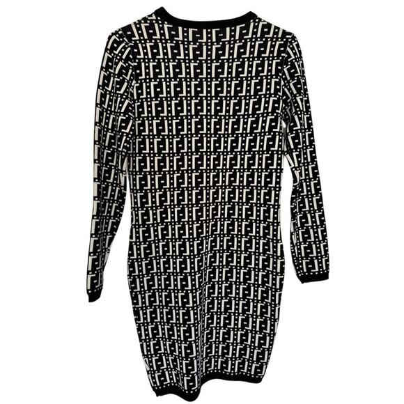 Say What Bodycon Black & White Geometric Print Long Sleeve Knit Dress Medium NWT - Picture 3 of 5